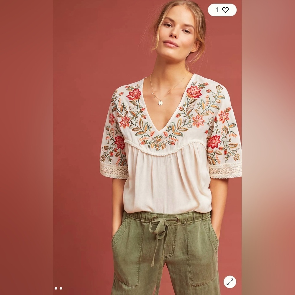 RANNA GILL by Anthropologie Jumel Embroidered Blouse Boho Peasant Women’s XS - Picture 8 of 10